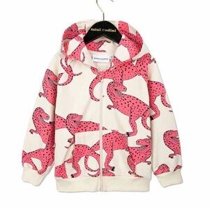 Mini Rodini T-Rex Dinosaur Zipper Pink Hoodie Sweatshirt Size 128/134=7-9Y